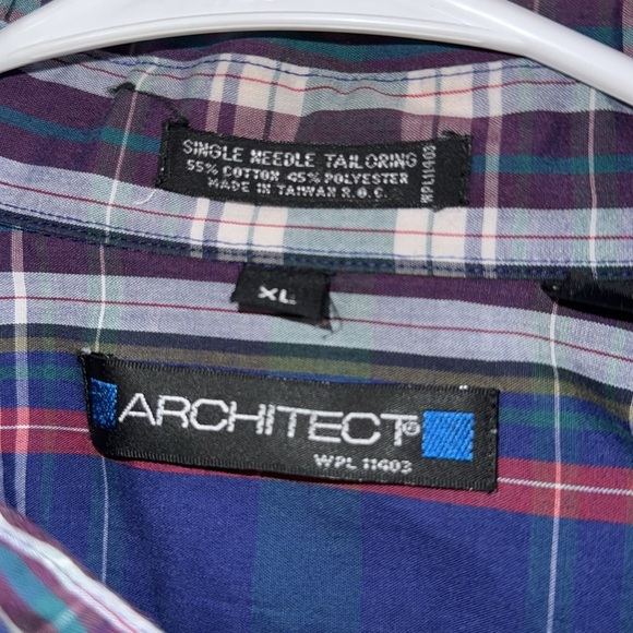 Architect XL l/s button down in plaid blue,red, purple, and tan. 55% cotton - Picture 3 of 6